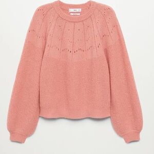 MANGO  SWEATER open knit wool blend grandma chic pointelle size M